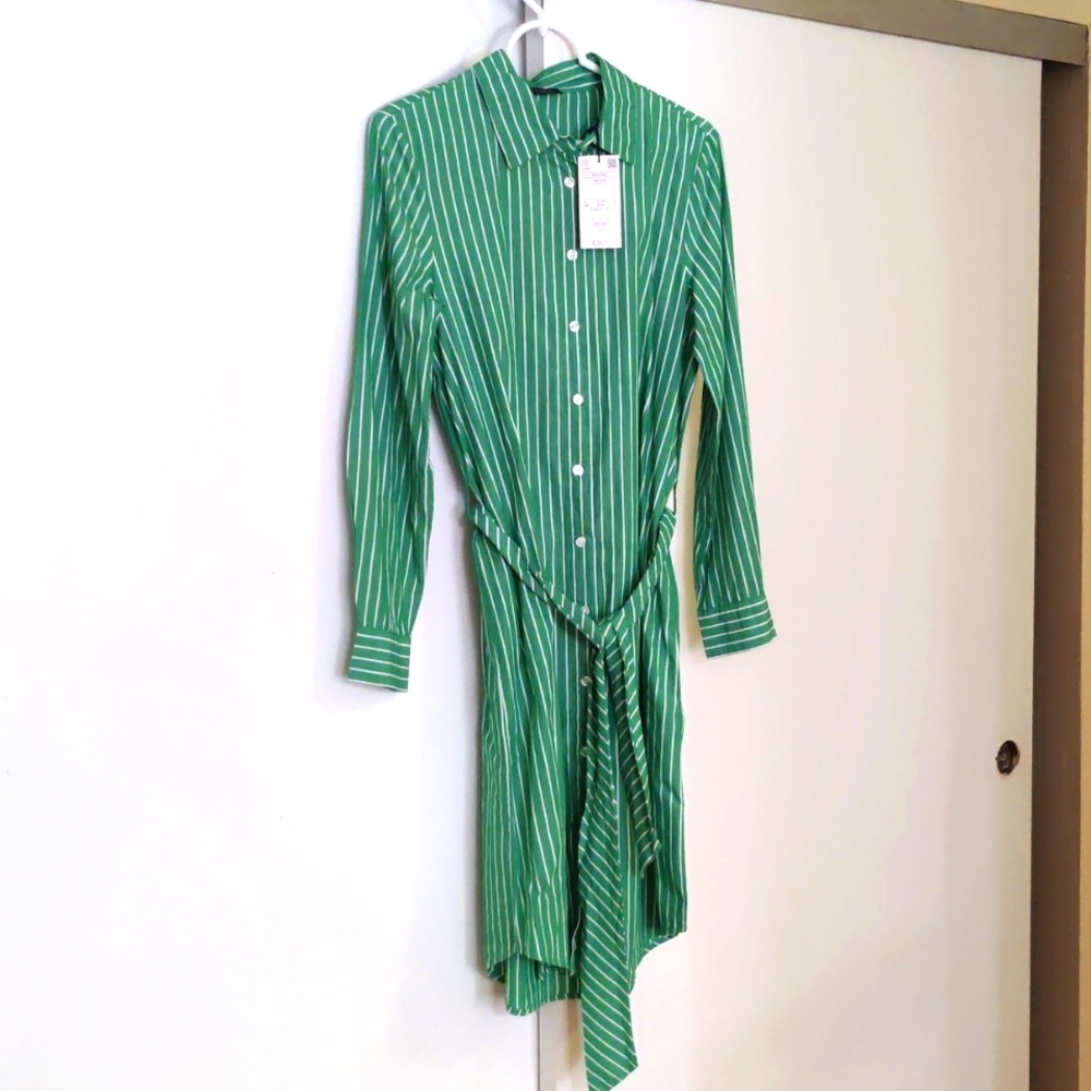 Green Striped Shirtdress S NWT